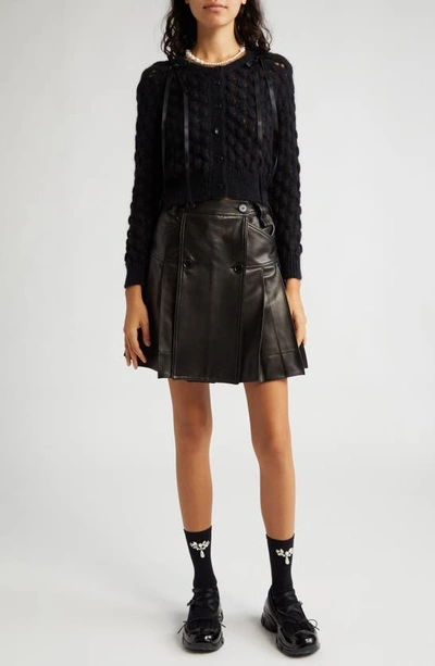 Shop Simone Rocha Pleated Leather Skirt In Black
