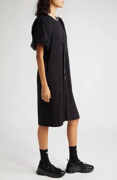 Shop Simone Rocha Tulle Puff Sleeve Shirt Dress In Black/ Black