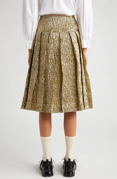 Shop Simone Rocha Pleated Metallic Cloqué Midi Skirt With Ties In Gold