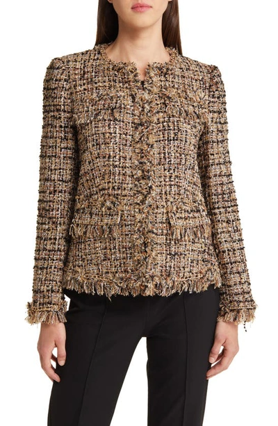 Kobi Halperin Lisa Chain-trim Fringe Tweed Jacket In Gold