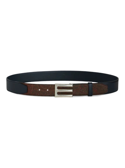 Shop Etro Belt With Paisley Edge In Navy Blue