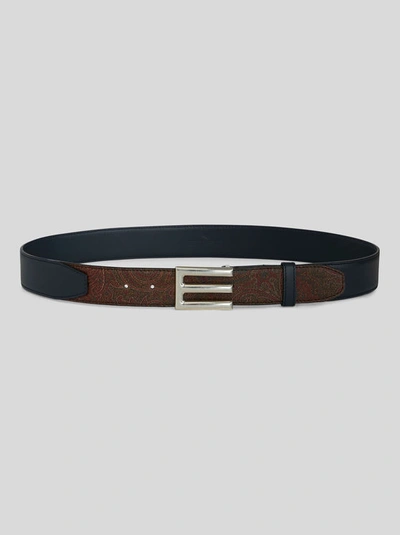 Shop Etro Belt With Paisley Edge In Navy Blue