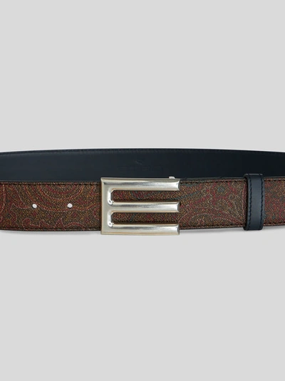 Shop Etro Belt With Paisley Edge In Navy Blue