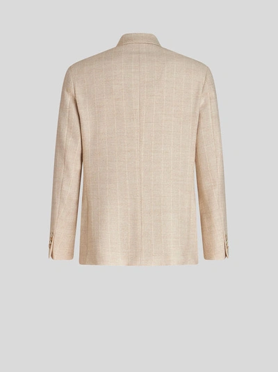 Shop Etro Jacket With Ton-sur-ton Striped Pattern In Beige