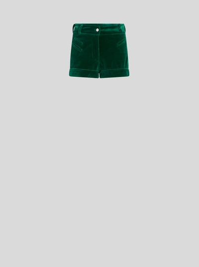 Shop Etro Velvet Shorts In Green