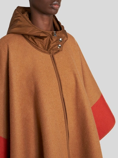 Shop Etro Hooded Cape With Logo In Beige