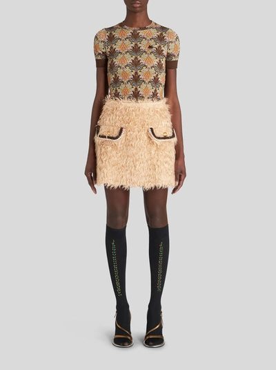 Shop Etro Mini Skirt With Edging In Beige