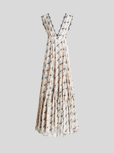 Shop Etro Long Sable Dress With Paisley Motif In White