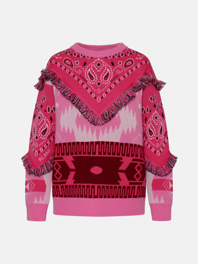 Shop Alanui Icon Bandana Pink Wool Sweater