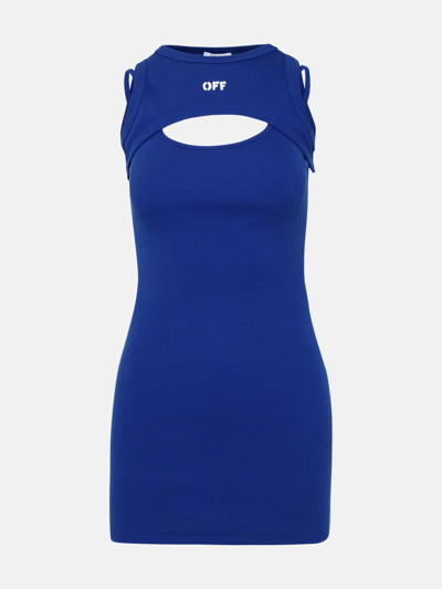 Shop Off-white Electric Blue Cotton Mini Dress