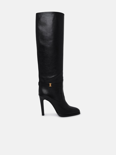 Shop Saint Laurent Diane Black Hammered Leather Boots