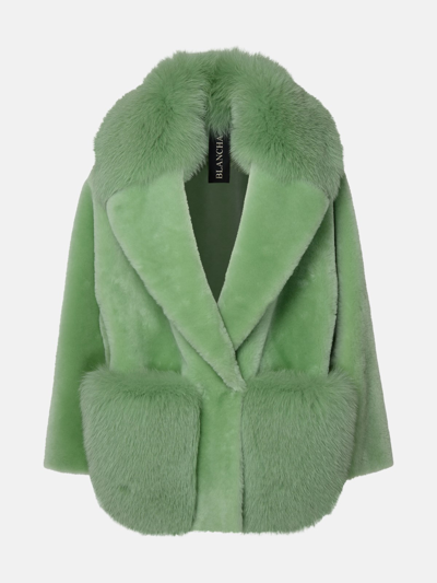 Shop Blancha Green Leather Fur Coat
