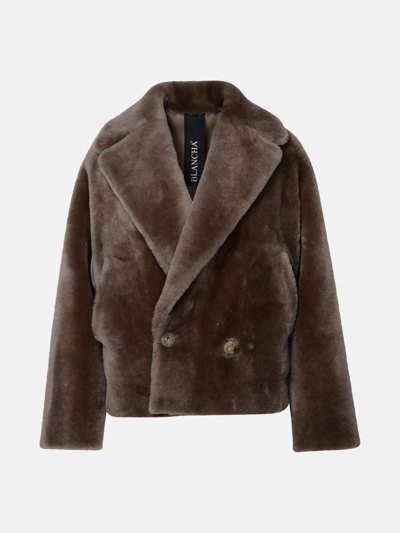 Shop Blancha Short Brown Leather Fur Coat