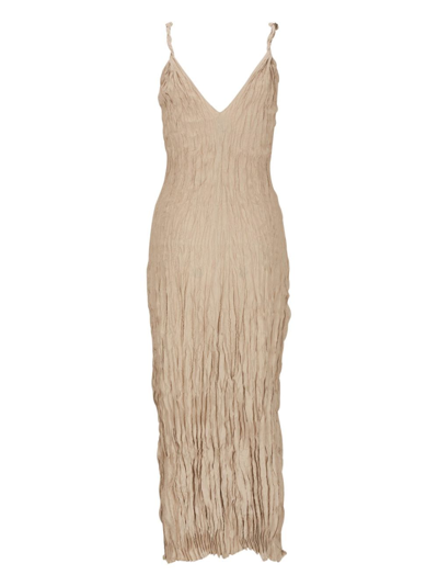 Shop Totême Crinkled Silk Midi Dress In Neutrals