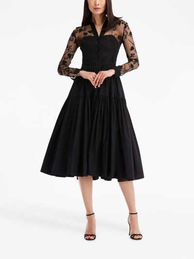 Shop Oscar De La Renta Morning Glory Guipure-lace Midi Dress In Black