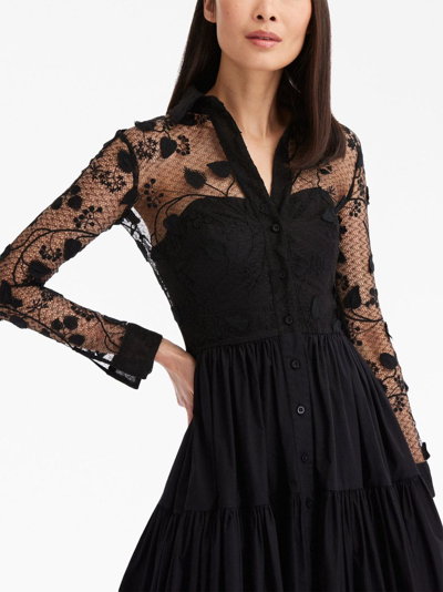 Shop Oscar De La Renta Morning Glory Guipure-lace Midi Dress In Black