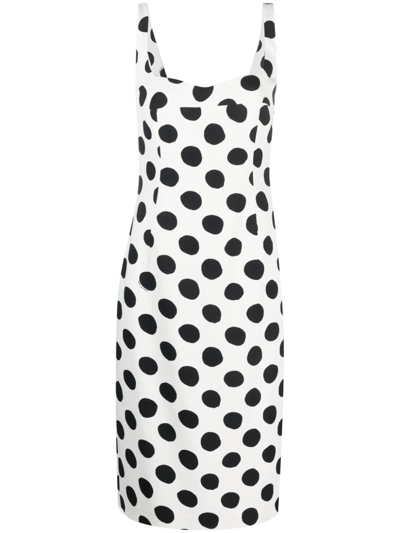 Shop Marni Polka Dot-print Sleeveless Midi Dress In White