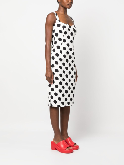 Shop Marni Polka Dot-print Sleeveless Midi Dress In White