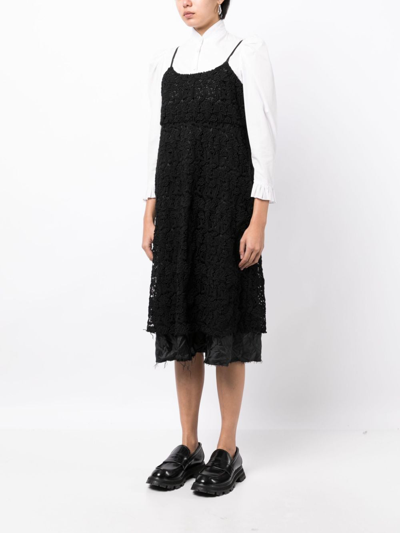 Shop Comme Des Garçons Comme Des Garçons Lace Layered Sleeveless Midi Dress In Black