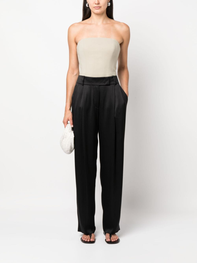 Shop Giorgio Armani Pleat-detail Wide-leg Silk Trousers In Black