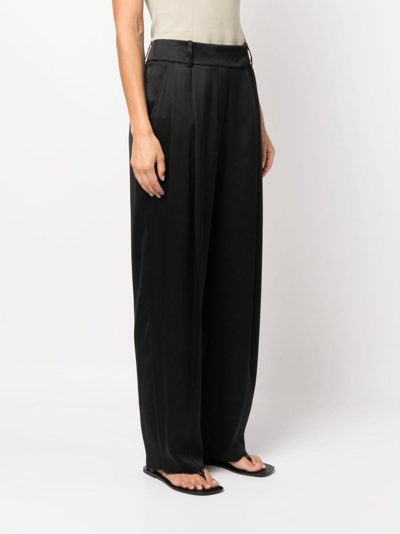 Shop Giorgio Armani Pleat-detail Wide-leg Silk Trousers In Black