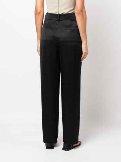 Shop Giorgio Armani Pleat-detail Wide-leg Silk Trousers In Black