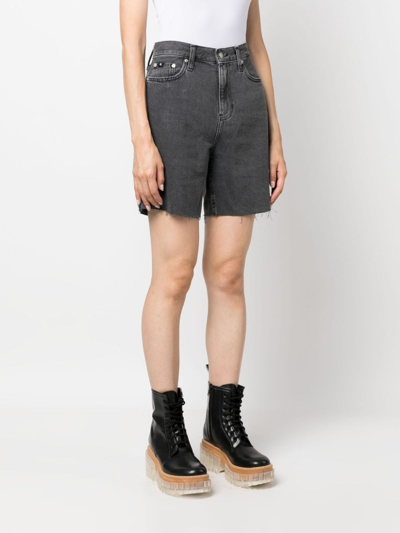 Shop Calvin Klein Jeans Est.1978 Frayed High-waist Denim Shorts In Black