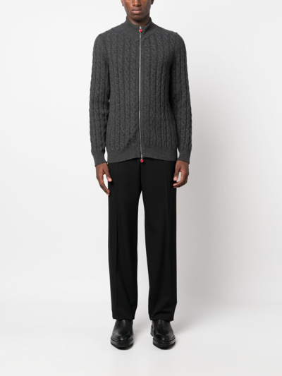 Shop Kiton Cable-knit Cashmere Jacket In Grey