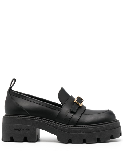 Sergio Rossi Nora Buckled Leather Loafers In Black