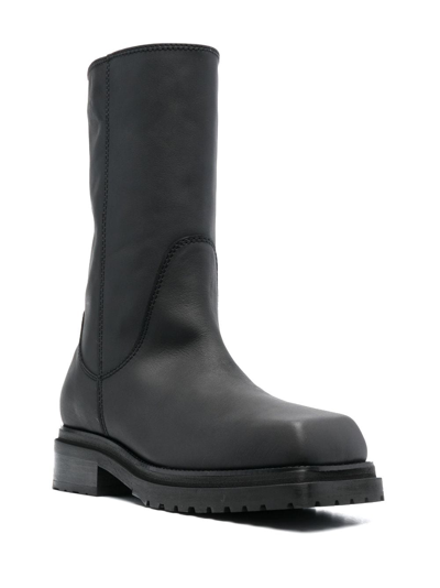 Shop Eckhaus Latta Square-toe 45mm Leather Boots In Stacked Boot 2 M - Black Leather