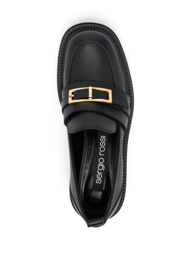 Sergio Rossi Nora Buckled Leather Loafers In Black
