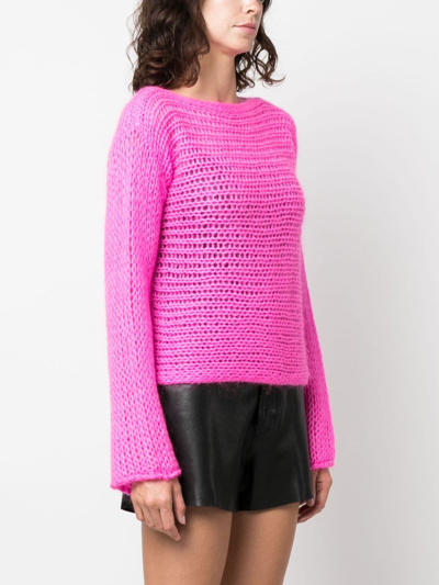 Shop Forte Forte Boat-neck Open-knit Jumper In Pink