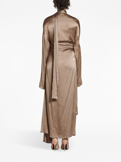 Shop Balenciaga Draped Silk Dress In Neutrals