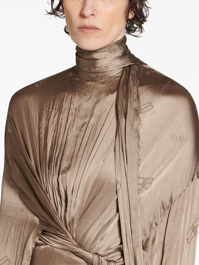 Shop Balenciaga Draped Silk Dress In Neutrals