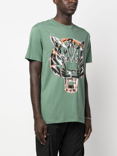 Shop Plein Sport Ss Chrome Tiger Cotton T-shirt In Green