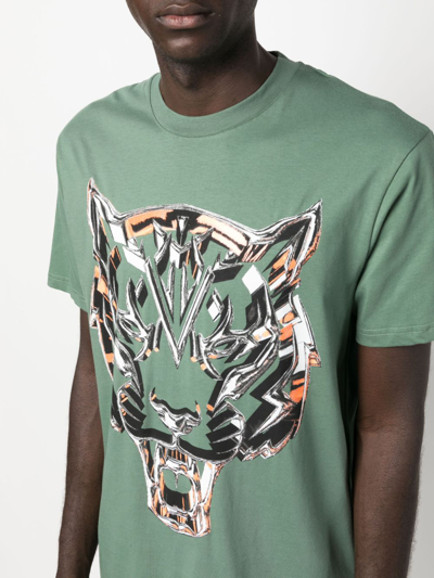 Shop Plein Sport Ss Chrome Tiger Cotton T-shirt In Green