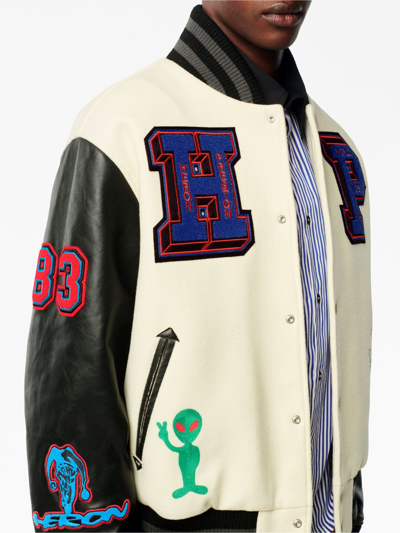 Shop Heron Preston Varsity-patches Bomber Jacket In Neutrals