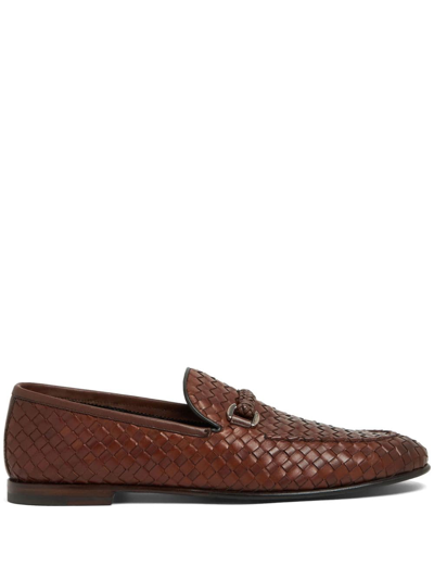 Shop Barrett Interwoven Leather Loafers In Brown