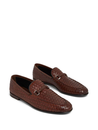 Shop Barrett Interwoven Leather Loafers In Brown