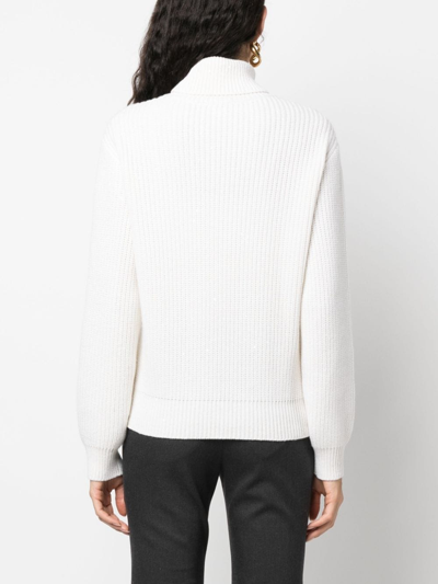 Shop Brunello Cucinelli Roll-neck Ribbed-knit Jumper In White