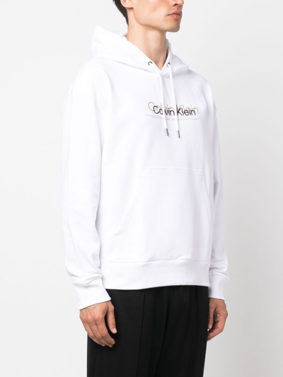 Shop Calvin Klein Logo-print Cotton Hoodie In White