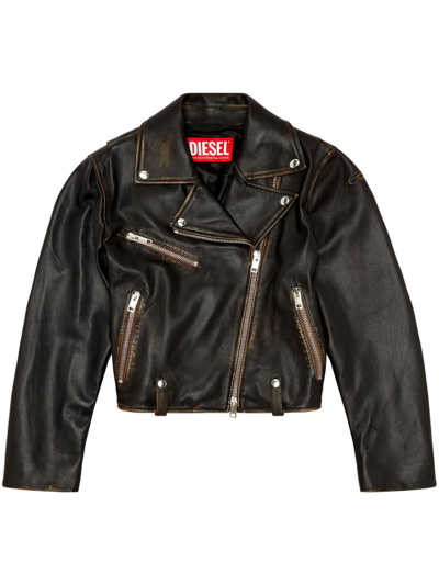 Shop Diesel L-edme Leather Jacket In Black