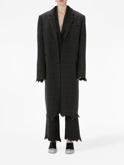 Jw Anderson Check-print Distressed-effect Coat In Black