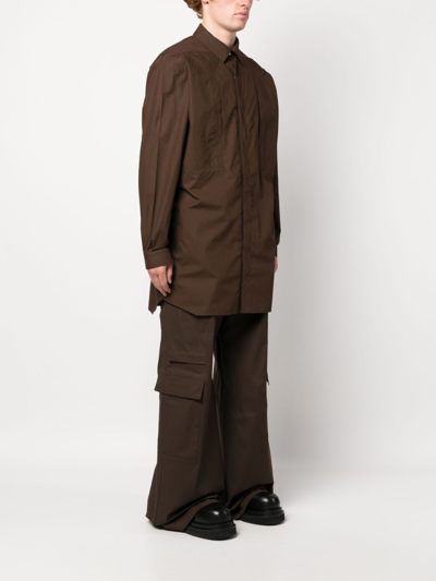 Shop Rick Owens Spread-collar Oversize Shirt In Brown