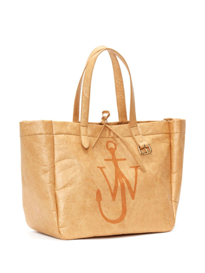 Shop Jw Anderson Logo-print Faux-leather Tote Bag In Neutrals