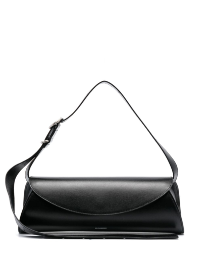 Shop Jil Sander Small Cannolo Leather Shoulder Bag In Black