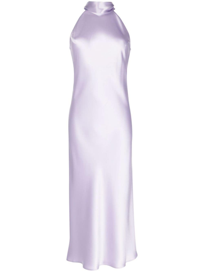 Shop Galvan Sienna Halterneck Midi Dress In Purple