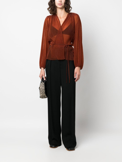 Shop Forte Forte Pleated Wrap Tulle Blouse In Orange