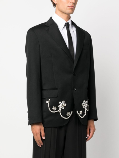Shop Simone Rocha Crystal Floral-embroidery Blazer In Black