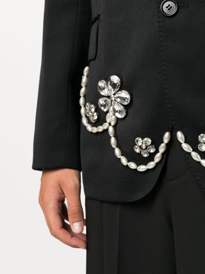 Shop Simone Rocha Crystal Floral-embroidery Blazer In Black